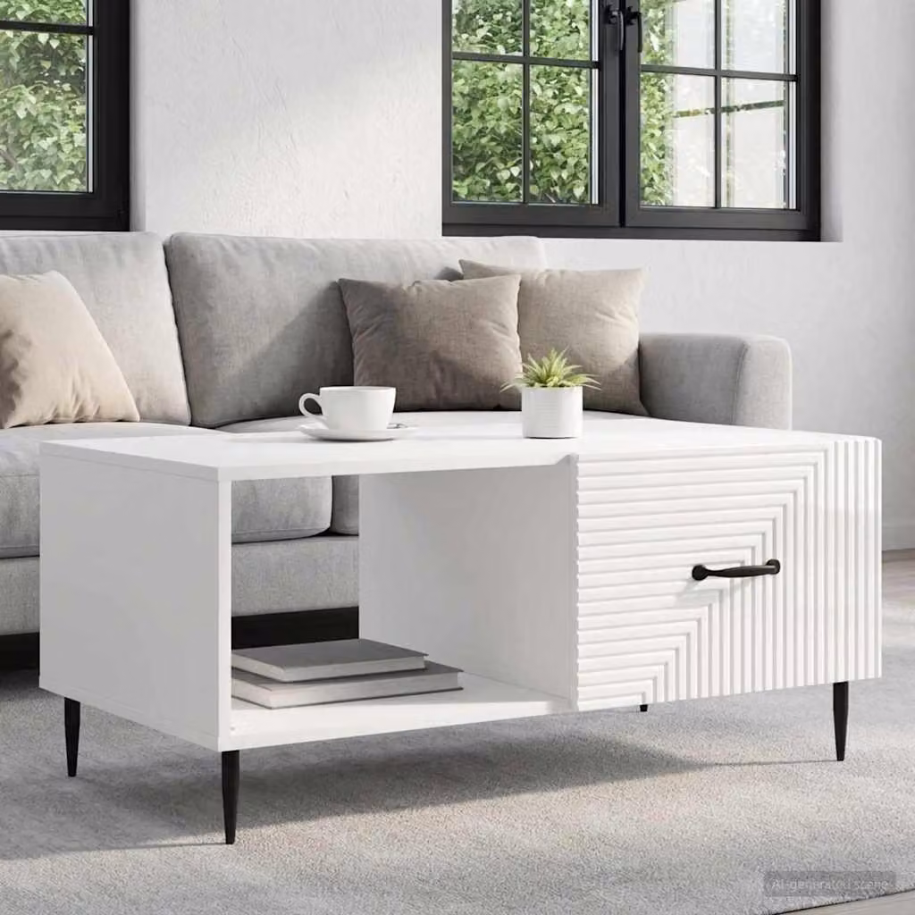 Maison Exclusive - Tavolino bianco lucido 90 x 50 x 40 cm in materiale derivato dal legno
