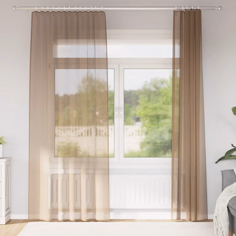 Set di 2 tende in voile semi-trasparenti vidaXL con tasche per asta, colore marrone, L: 140 cm, H: 225 cm