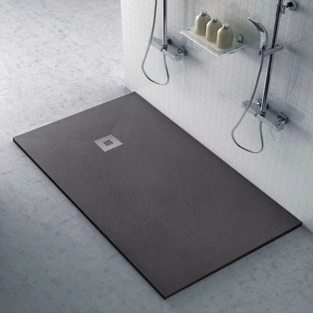 Piatto doccia Karen rettangolare filo pavimento in resina pietra colore antracite L: 80 cm, P: 150 cm