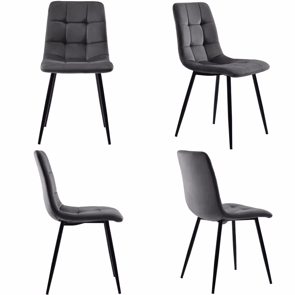 Set da pranzo MIVRAY composto da tavolo rettangolare in MDF color noce e 4 sedie in velluto grigio scuro con gambe in metallo – 2