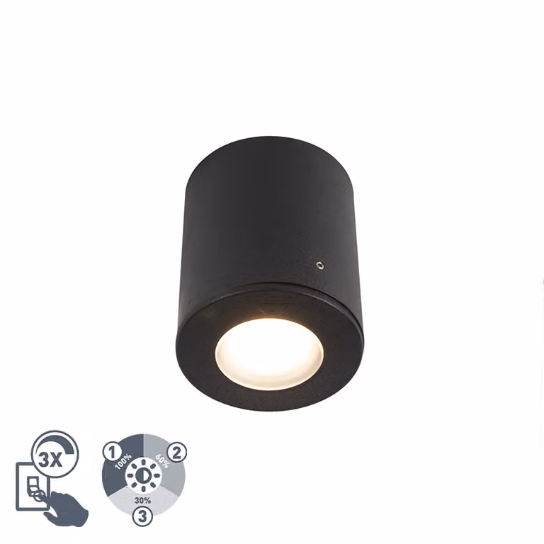 QAZQA - Faretto moderno da superficie I Faretto I Faretto da soffitto I Faretto da soffitto I Faretto da esterno I Faretto I Lampada I Nero luminoso IP55 incl. 1 x GU10 - Franca Dimmer I Dimmerabile I Luce da esterno