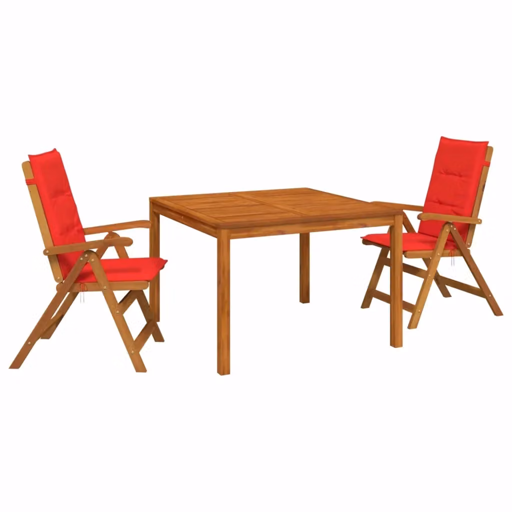 Set da pranzo da giardino 3 pezzi vidaXL in legno di acacia oliato, colore beige e rosso, L: 110 cm, P: 75 cm, H: 75 cm – 2