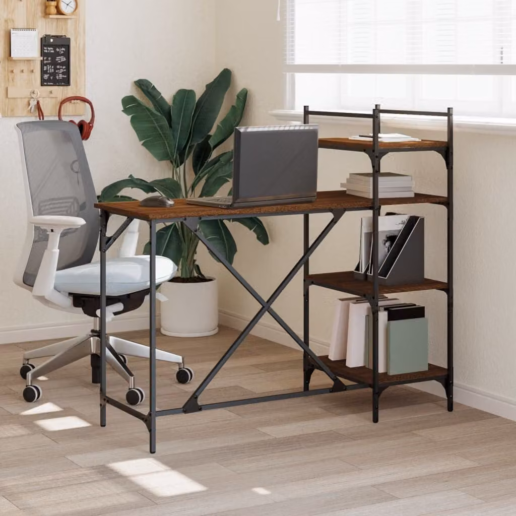Scrivania per Computer con Scaffali vidaXL in Rovere Marrone L: 120 cm, P: 47 cm, H: 109 cm