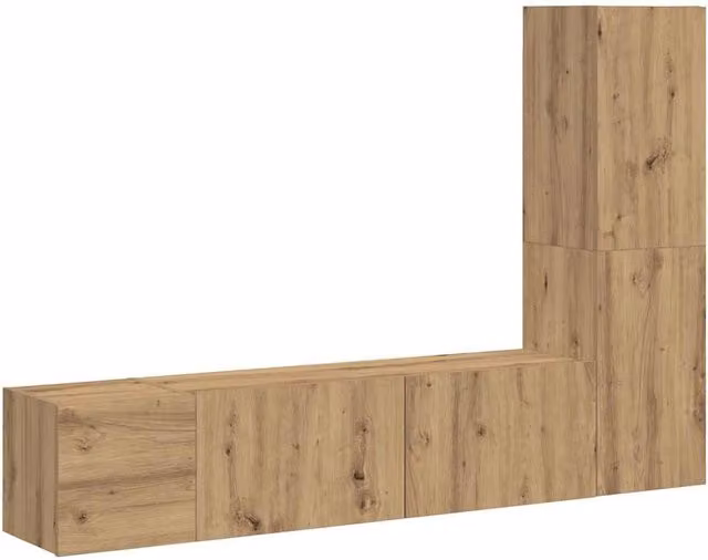 Set di 3 mobili TV da parete design moderno pratico spazio di archiviazione 30,5 x 100 x 110 cm in legno ingegnerizzato rovere artigianale 02_0055863