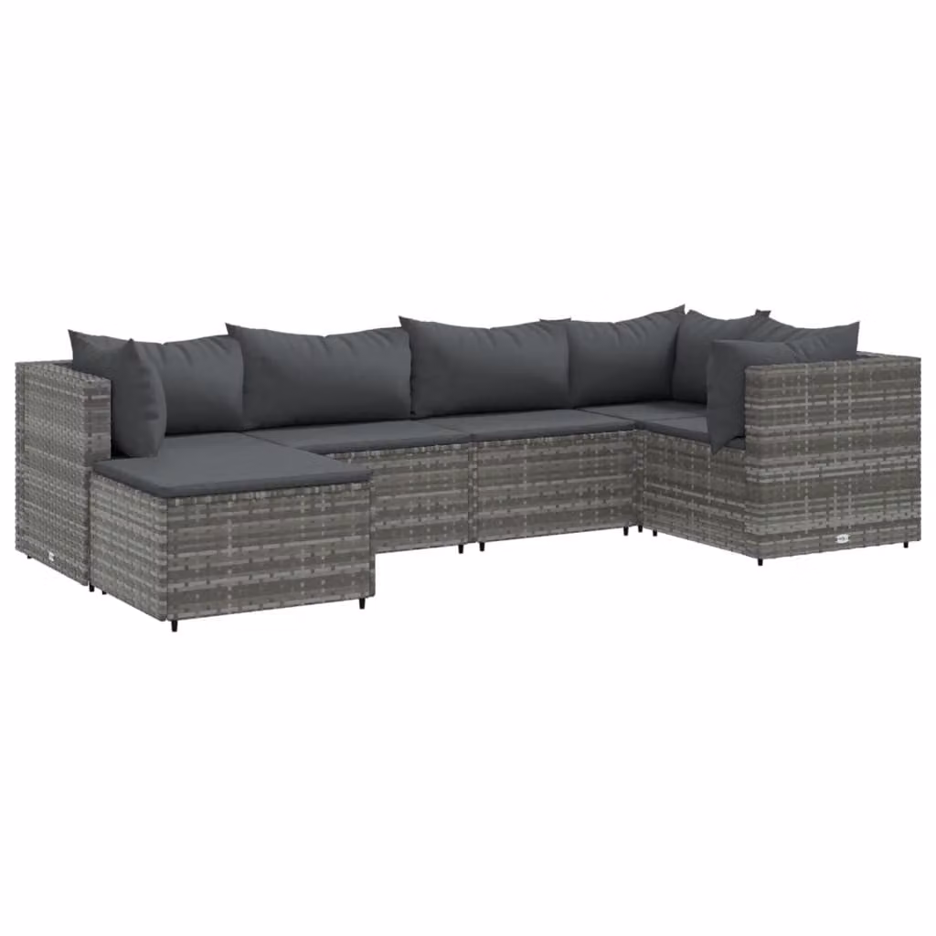Set Divani da Giardino 6 pz con Cuscini in Polyrattan Grigio