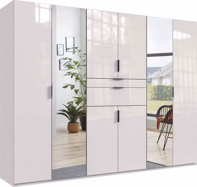 Armadio ad ante battenti Moldau Armadio con specchio, disponibile in bianco / bianco lucido