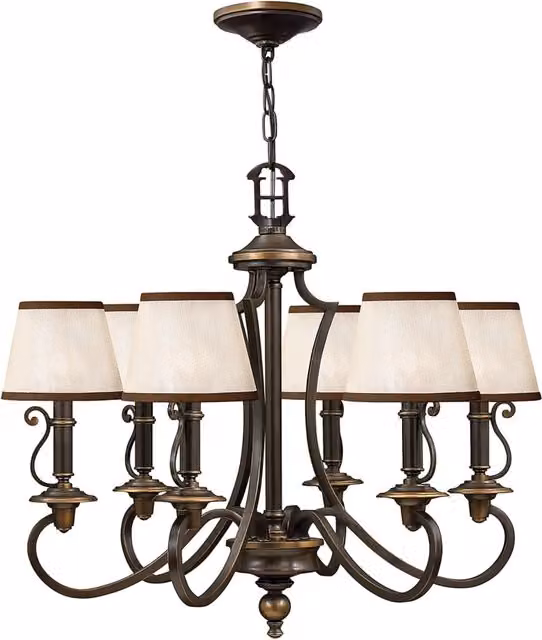 Lampadario Classico Plymouth Acciaio Bronzo Antico Tessuto 6 Luci E14