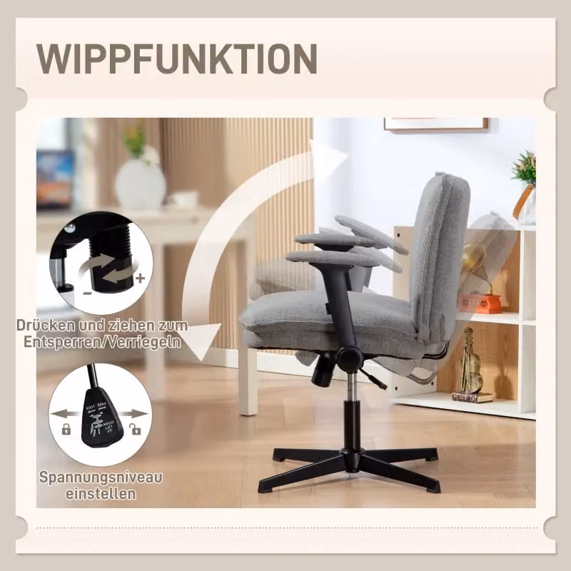 Sedia da ufficio girevole OKWISH con braccioli, moderna e regolabile, grigia – 2