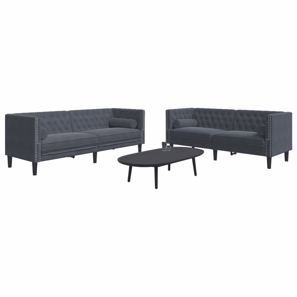 Maison Exclusive - Set divano Chesterfield a 2 posti con cuscini per il collo, in velluto grigio scuro