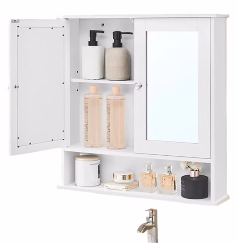 Specchio da bagno, mobiletto a muro, salvaspazio, dimensioni 56 x 58 x 13 cm