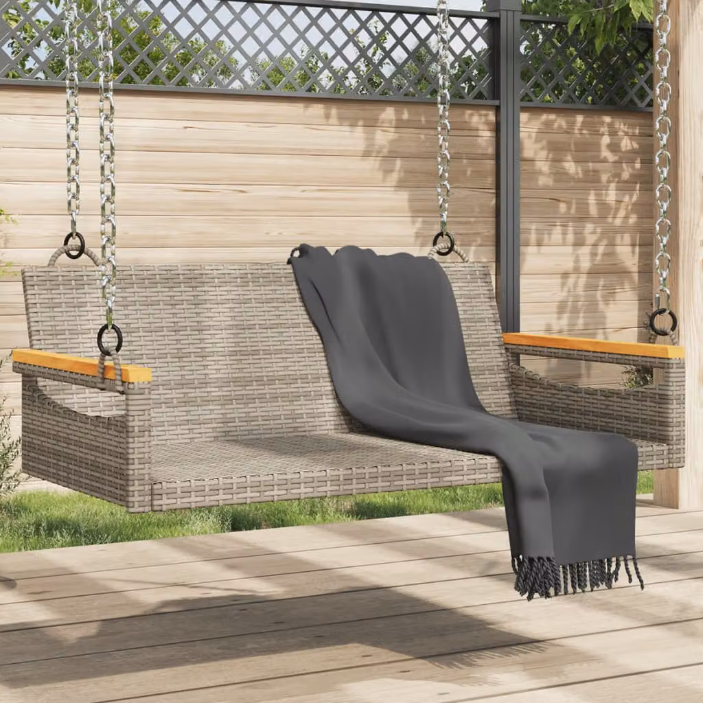 vidaXL Panchina Dondolo Moderna in Polyrattan Grigio con Braccioli L: 109 cm, P: 62 cm, H: 40 cm – 1