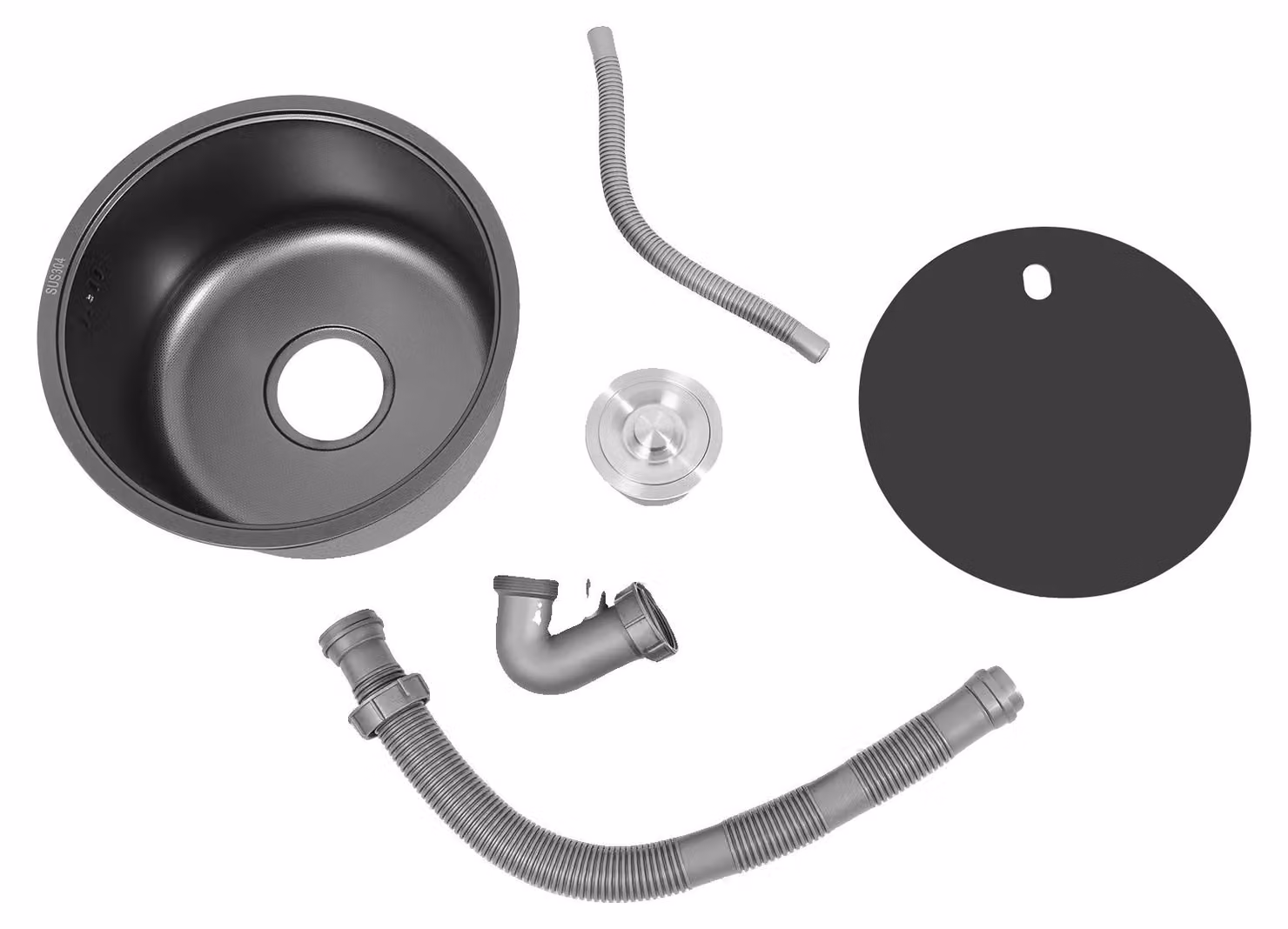 Lavello da cucina monovasca, acciaio inossidabile 304, design salvaspazio, colore nero