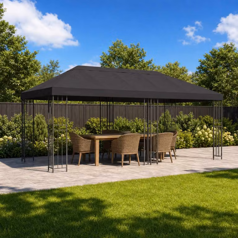 Gazebo da giardino vidaXL in acciaio zincato e poliestere, colore antracite e nero, L: 600 cm, P: 300 cm, H: 276,5 cm