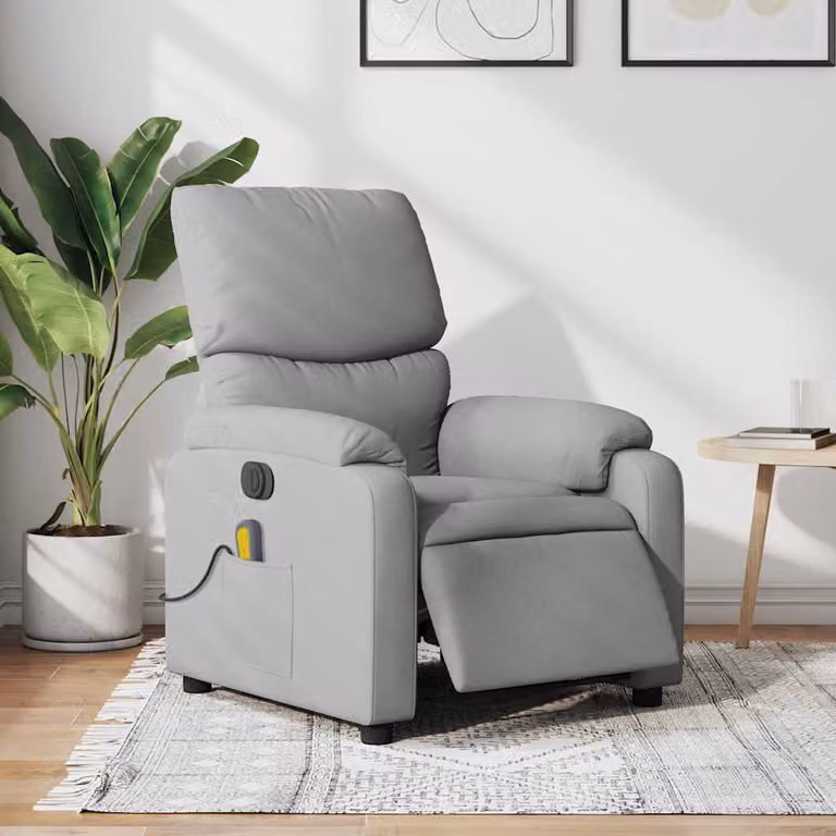 vidaXL Poltrona Reclinabile Elettrica con Massaggio in Tessuto Grigio