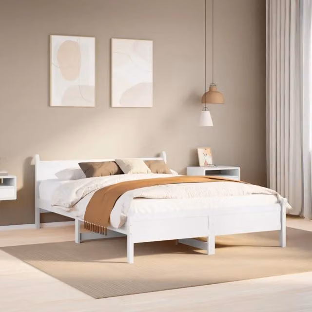 Letto senza Materasso-Struttura Letto Bianco 135x190 cm Legno Massello di Pino 551384