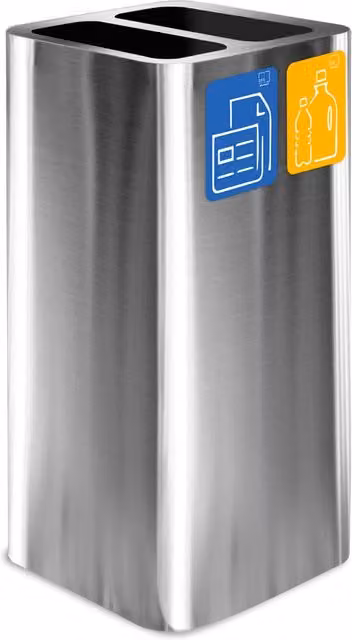 Pattumiera Per Raccolta Rifiuti 38x38xh80 cm In Acciaio Inox Cover a 2 Scomparti Argento