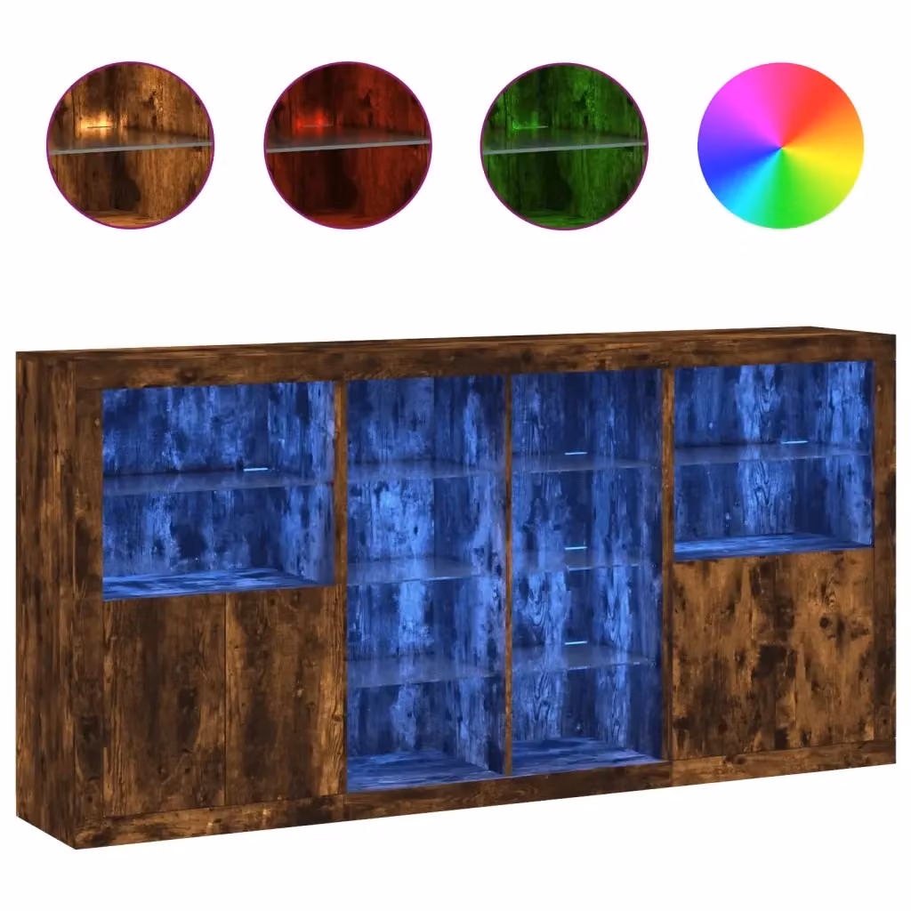 Credenza moderna vidaXL con luci LED in rovere fumo marrone L: 202 cm, P: 37 cm, H: 100 cm – 3
