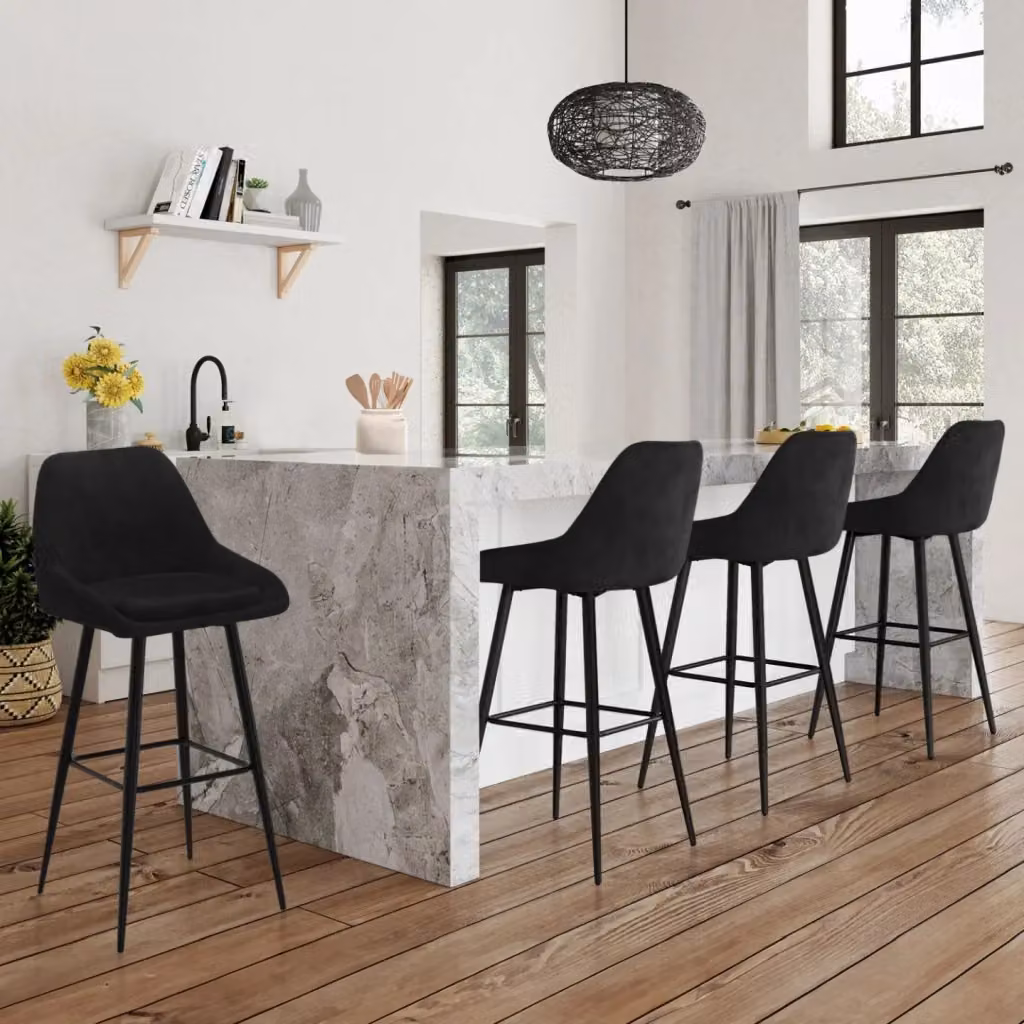 Set di 4 sgabelli da bar THALYA IDMarket in velluto nero con mezzi braccioli e struttura in metallo – 2