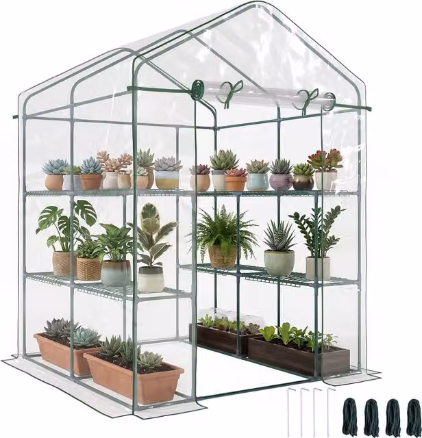 Serra da giardino Outsunny in PVC trasparente con ripiani e cerniera, ideale per orto e piante, L/P/H: 143 x 143 x 195 cm – 1