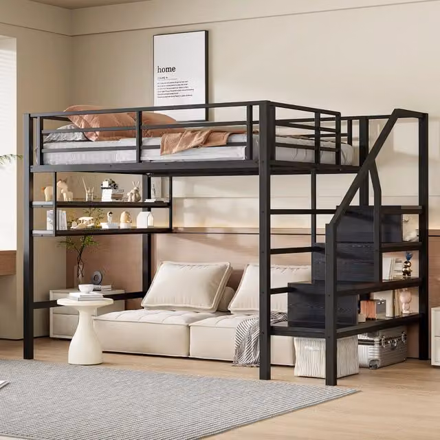 Letto a castello nero in metallo con funzione contenitore 140x200 cm