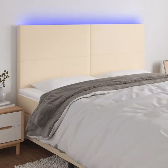 Testiera con LED e porta USB vidaXL in tessuto beige L: 200 cm, P: 5 cm, H: 118/128 cm