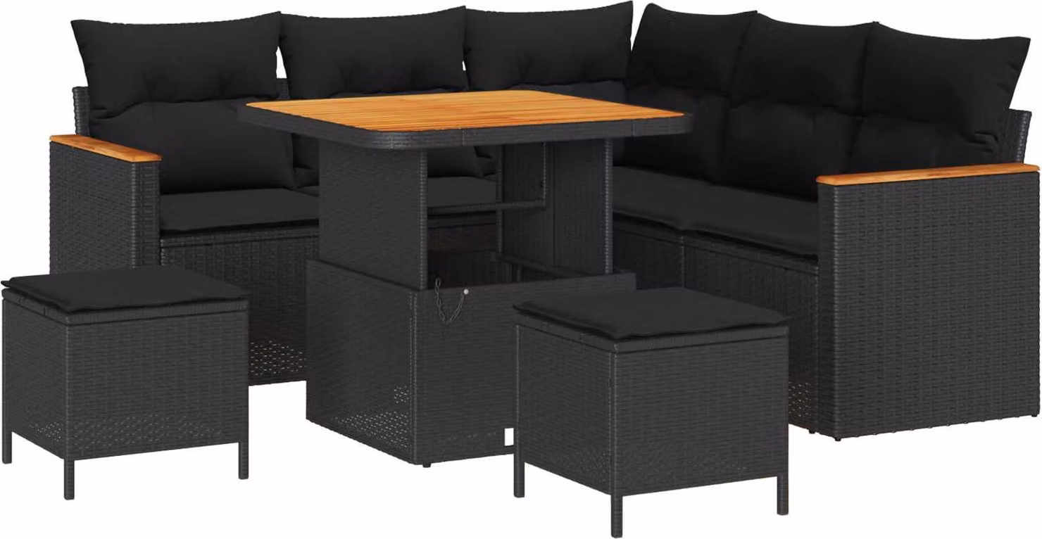 Set Divano da Giardino 8 pcs Nero polyrattan
