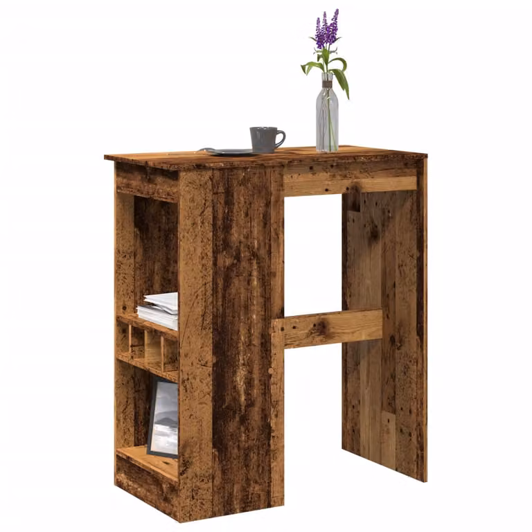 vidaXL Tavolo Bar con Rastrelliera in Legno Colore Antico L: 90 cm, P: 47,5 cm, H: 103,5 cm