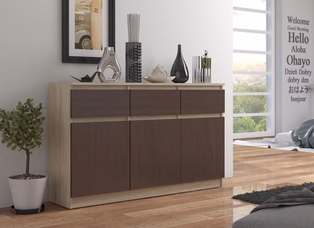 Cassettiera con cassetti e ante SAVRILA - rovere sonoma / wengé