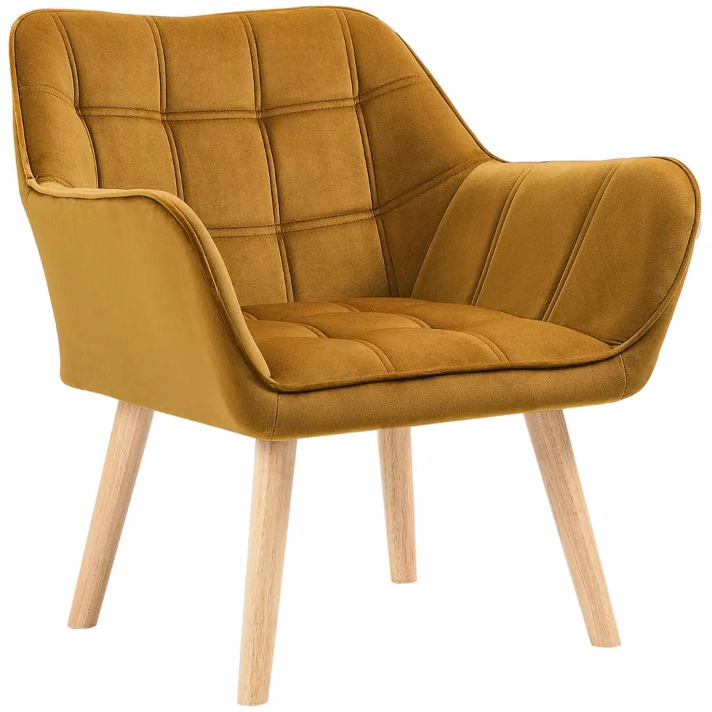 Poltrona in velluto giallo XYLO con design scandinavo e gambe in legno – 2