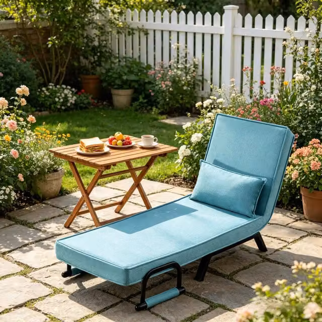 Poltrona Letto Convertibile REDOM Blu con Braccioli, Struttura in Metallo e Rivestimento in Tessuto, L/P/H: 65 x 78 x 75 cm – 1
