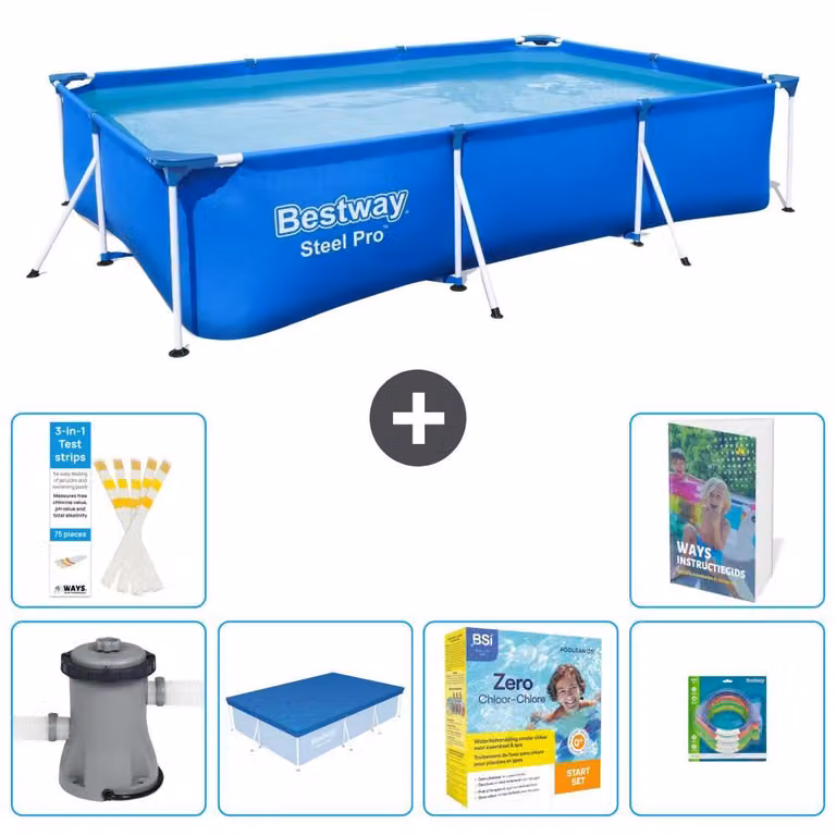 Bestway Steel Pro, piscina rettangolare - 300x201x66 cm - composta da 5 parti, modello S231