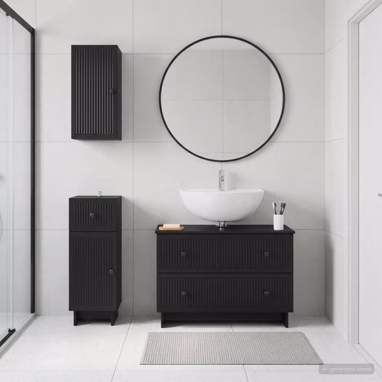 Set di 3 armadietti da bagno vidaXL EDE nero con mobile lavabo e pensili a parete in stile minimalista