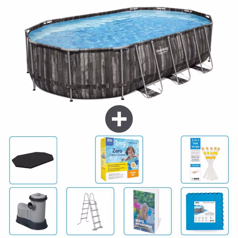 Bestway Power Steel, piscina ovale - 610x366x122 cm - composta da 6 parti, modello S566