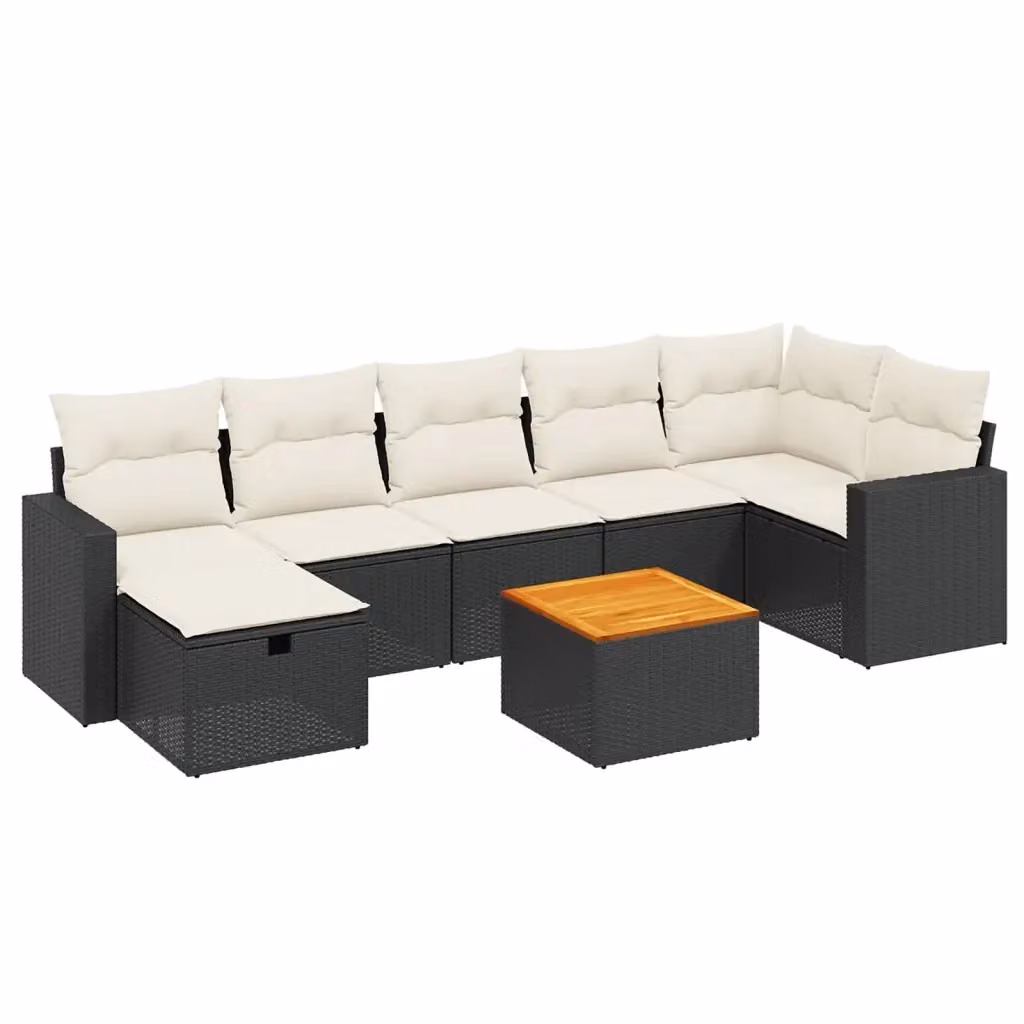 vidaXL Set Divani da Giardino a L con Cuscini 8 pz Nero in Polyrattan e Acciaio – 2