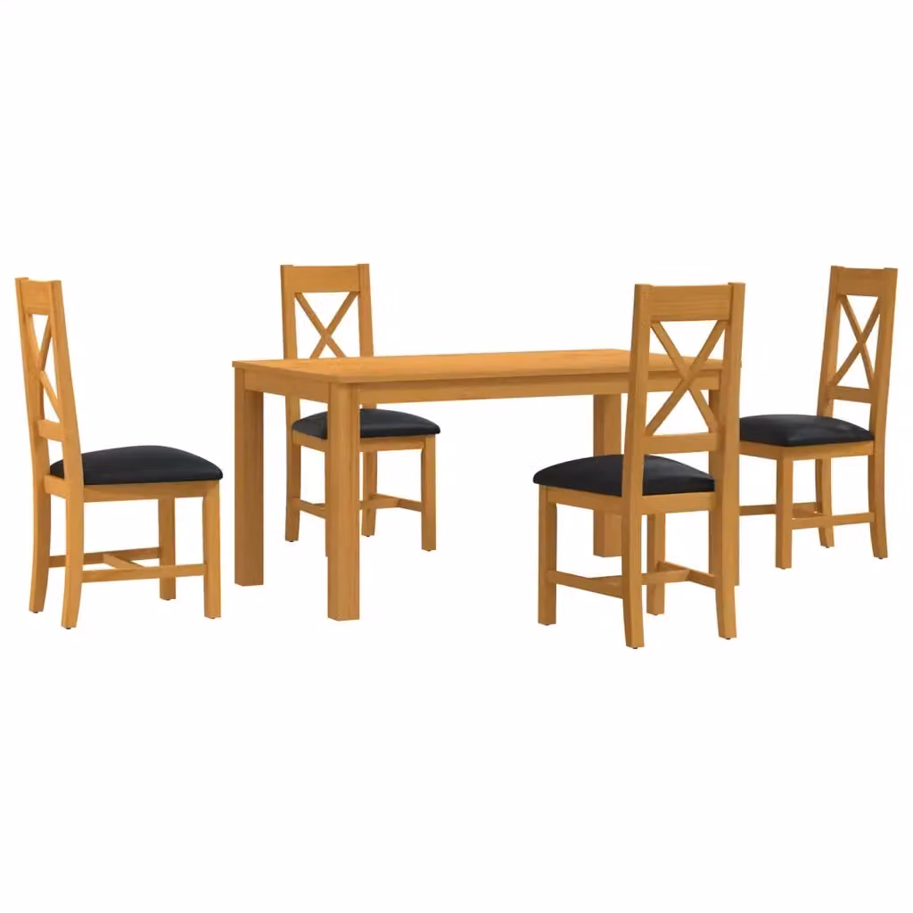 Set da pranzo moderno vidaXL in legno di quercia composto da tavolo rettangolare e 4 sedie, Nero e Marrone – 2