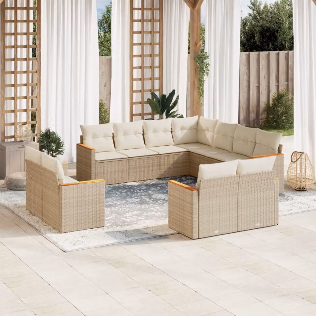 vidaXL Set Divani da Giardino 11 pz in Polyrattan con Cuscini Beige e Struttura in Acciaio – 1