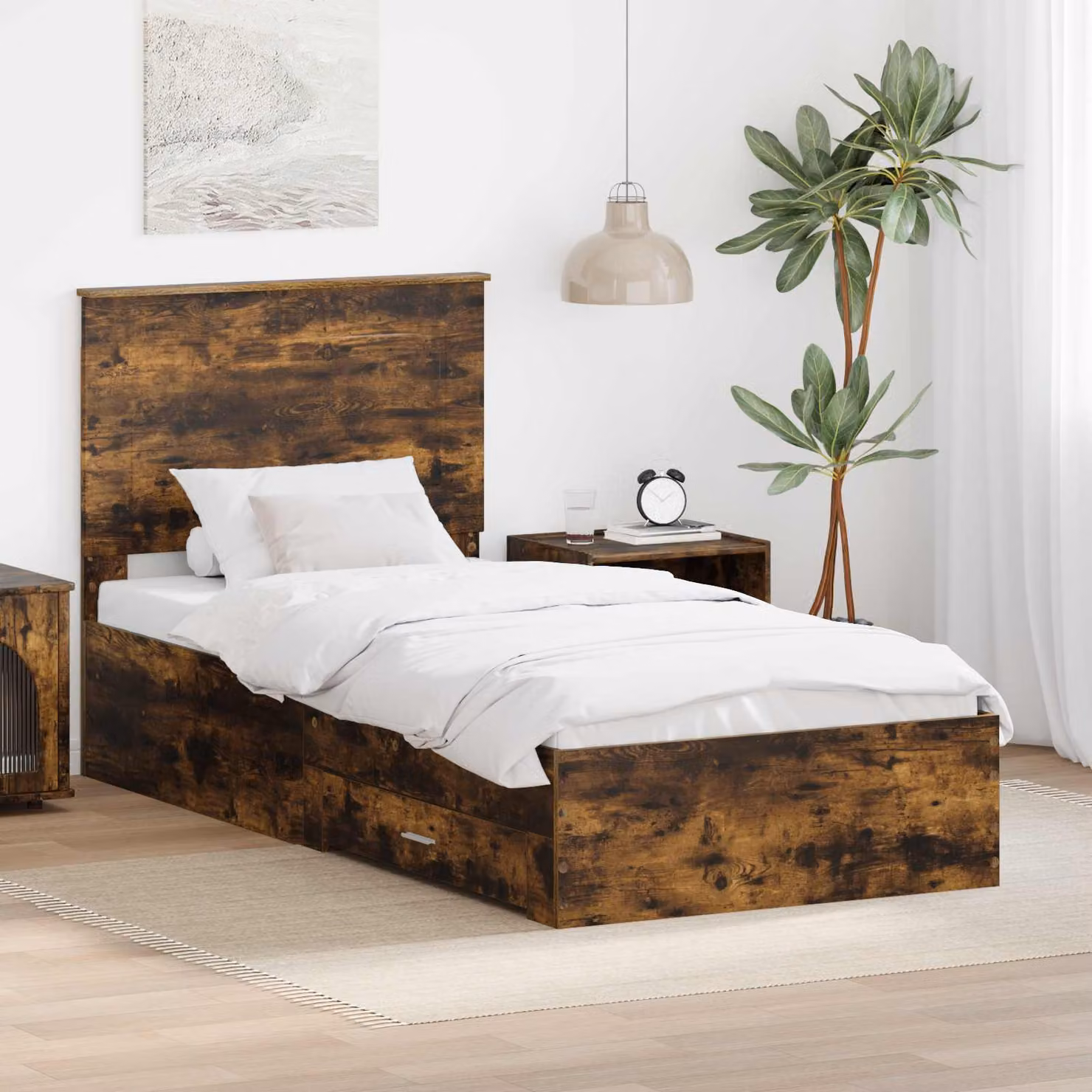 Struttura del letto con cassetto vidaXL in legno Rovere fumé, L/P/H: 90 x 190 x 93 cm – 1