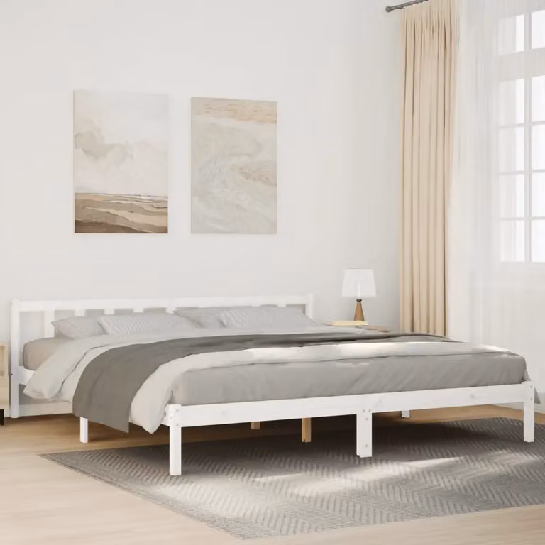 Letto extra lungo vidaXL in pino bianco con doghe fisse e stile rustico L/P: 200 x 220 cm