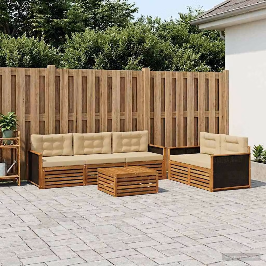 Set di divani da esterno vidaXL 6 pezzi in legno di acacia con tavolo da caffè e cuscini, colore beige e marrone