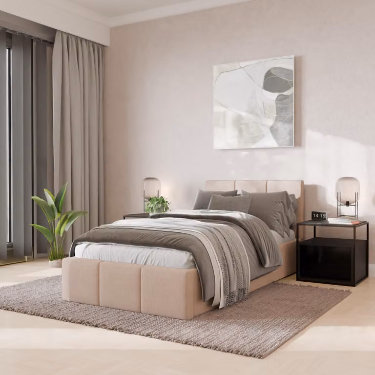 Muralo Letto imbottito per camera da letto Letto imbottito con rete e molla a gas Letto con testiera imbottita Letto singolo 90x200 Letto con contenitore Crema