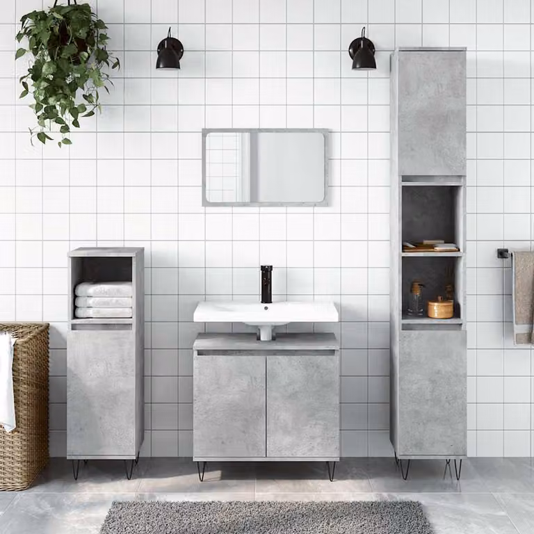 Armadietto da bagno vidaXL in stile industriale, colore grigio, con ante a battente e ripiani interni, L: 58 cm, P: 33 cm, H: 60 cm
