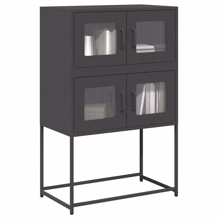 Credenza in stile industriale vidaXL in metallo nero opaco con ante in vetro, L/P/H: 68 x 39 x 107 cm