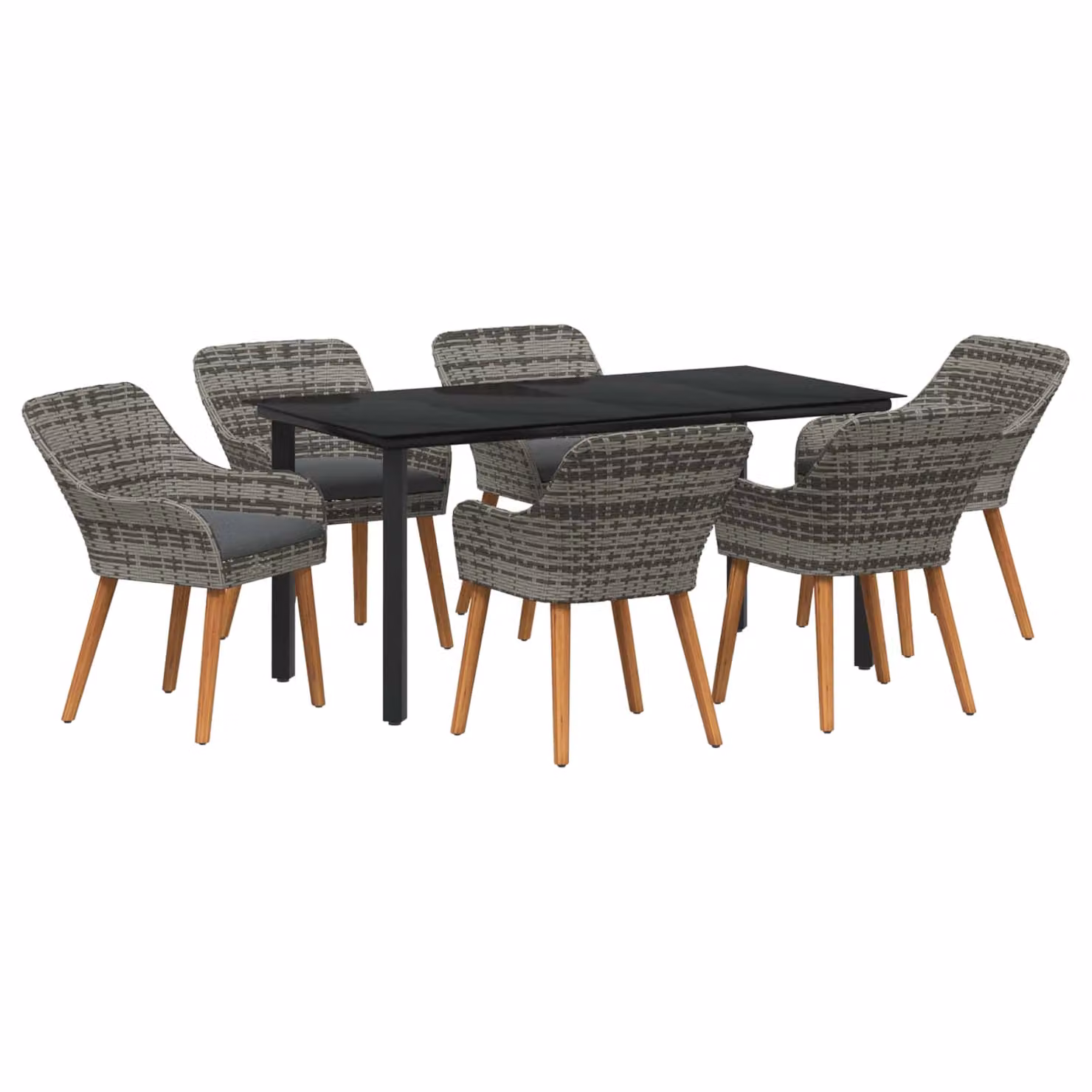 Set da pranzo per giardino e terrazza vidaXL in polyrattan e vetro, 7 pezzi, Grigio – 1