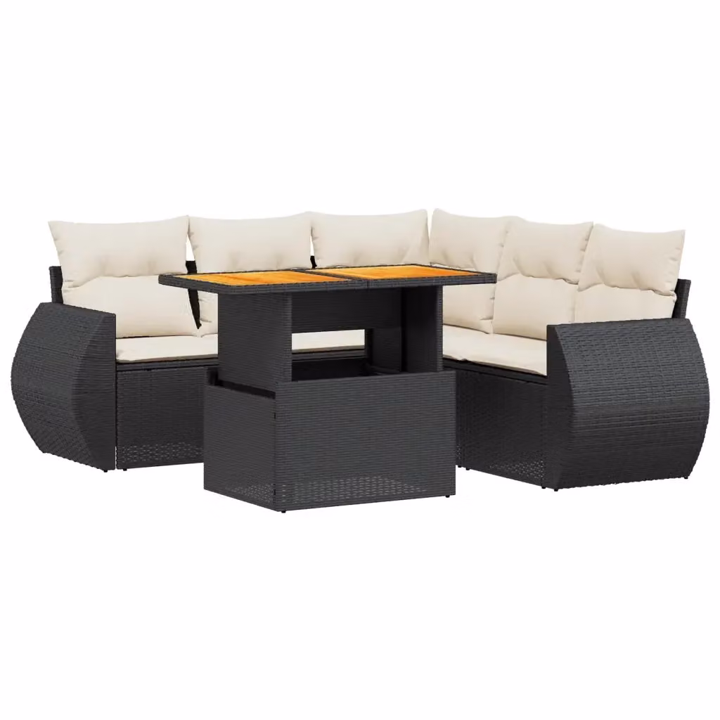 Set Divano da Giardino vidaXL 6 pz in Polyrattan Nero con Cuscini e Tavolino da Esterno a Forma di L – 2