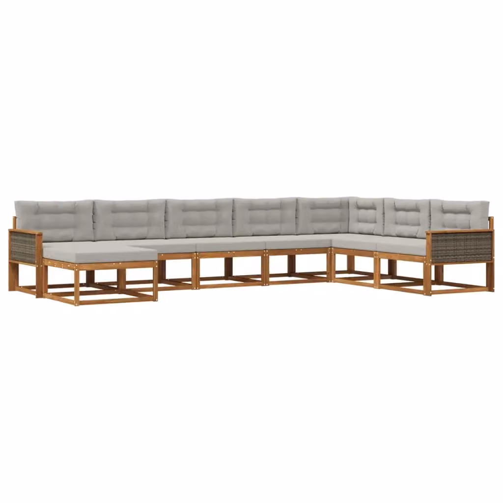 Set di divani da esterno a L vidaXL in legno di acacia con cuscini, 8 pezzi, Beige e Grigio – 2