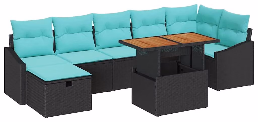 Set Divano da Giardino con cuscino 8 pcs Nero polyrattan