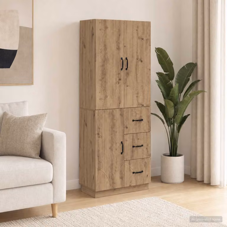 Set di 2 armadi moderni vidaXL in legno ingegnerizzato color rovere, con ante a battente e ripiani interni, L/P/H: 87.0 x 34.5 x 66.0 cm