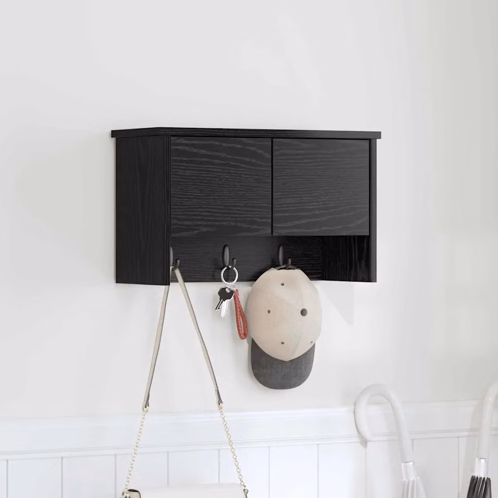 Appendiabiti a muro moderno vidaXL in legno nero L 50 cm x P 20 cm x H 30 cm