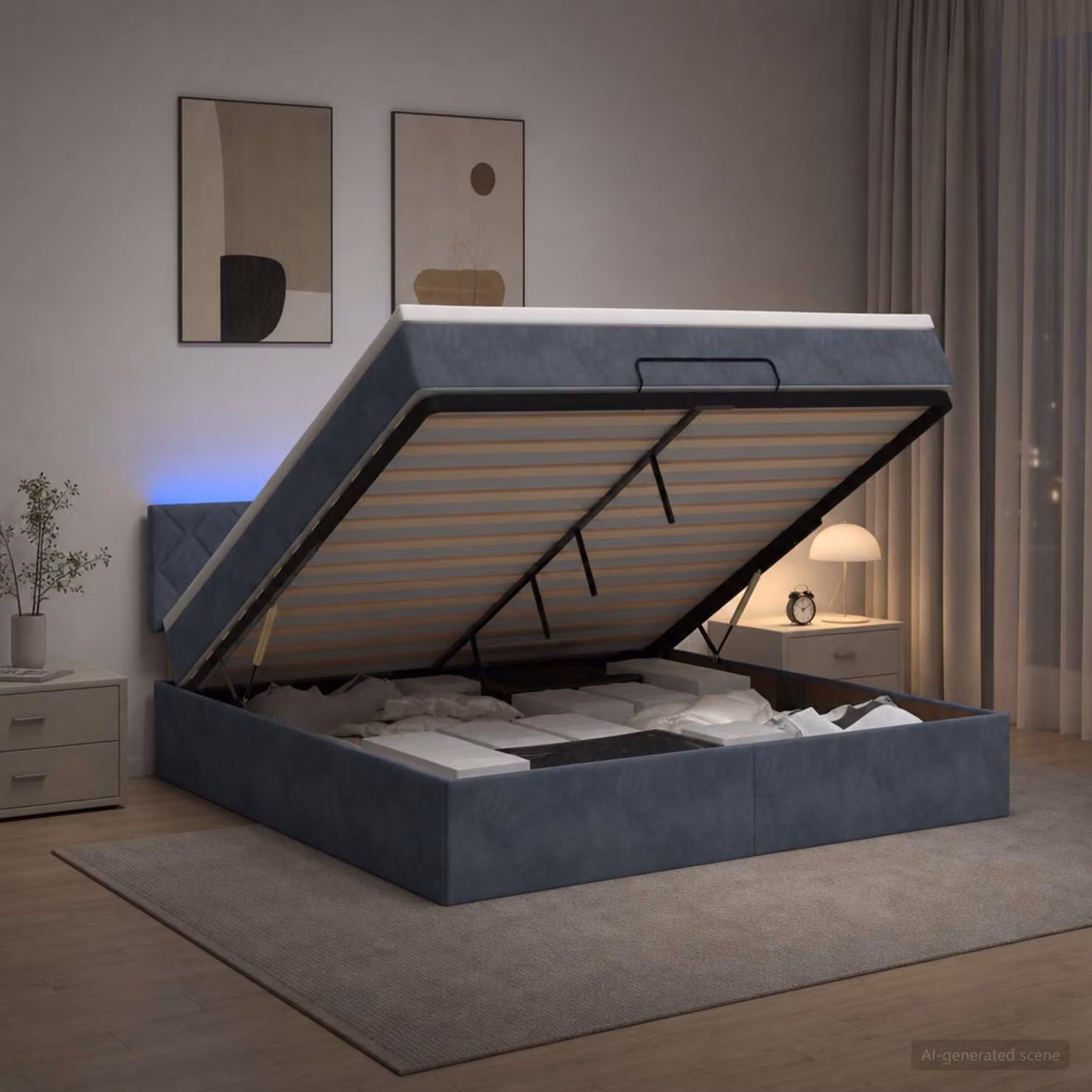 Letto Ottomano con Materasso e LED vidaXL, Grigio, L/P/H: 180 x 200 x 88 cm