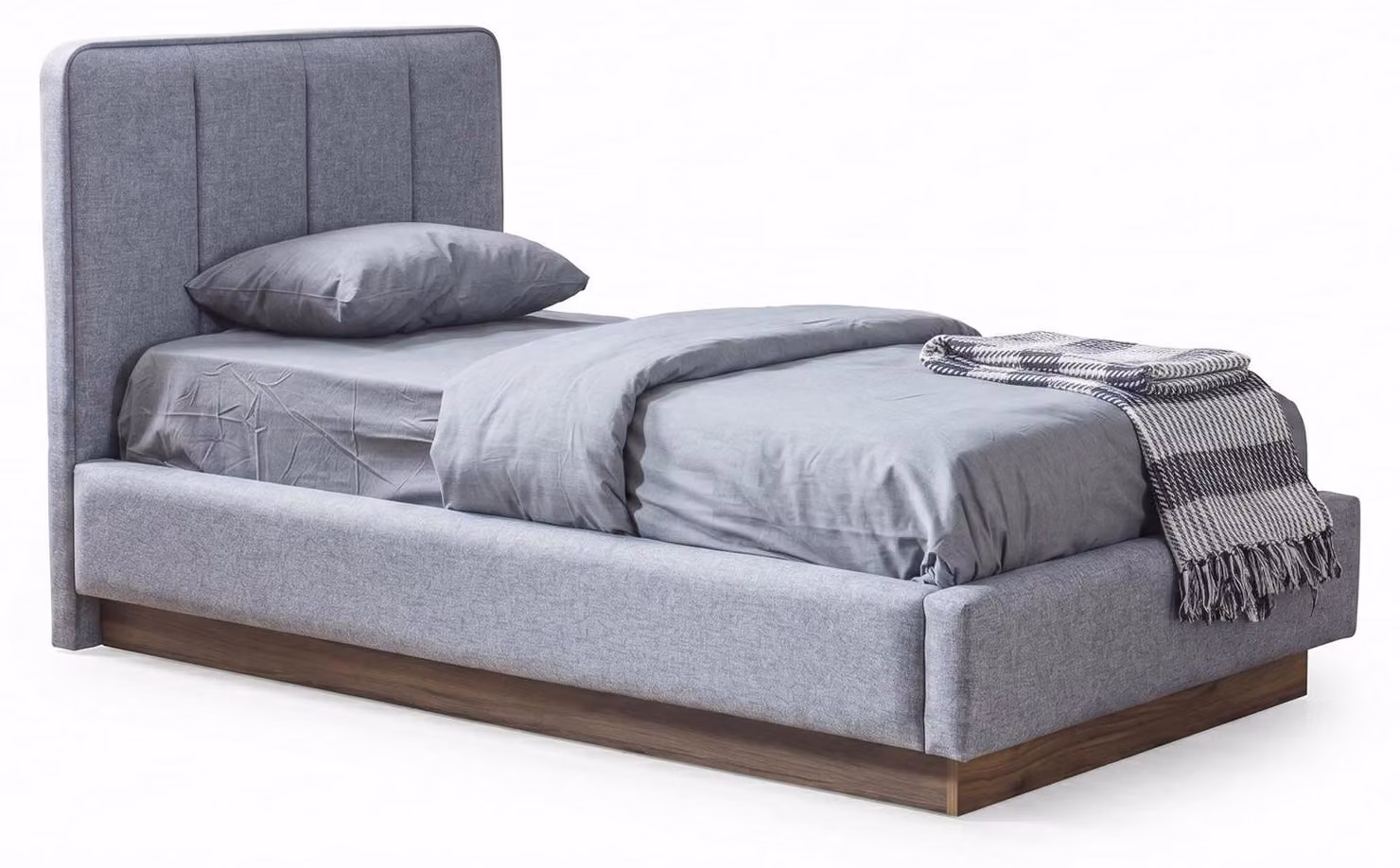 Letto contenitore elegante, 120x200, grigio, imbottito, con cassettiera, design moderno
